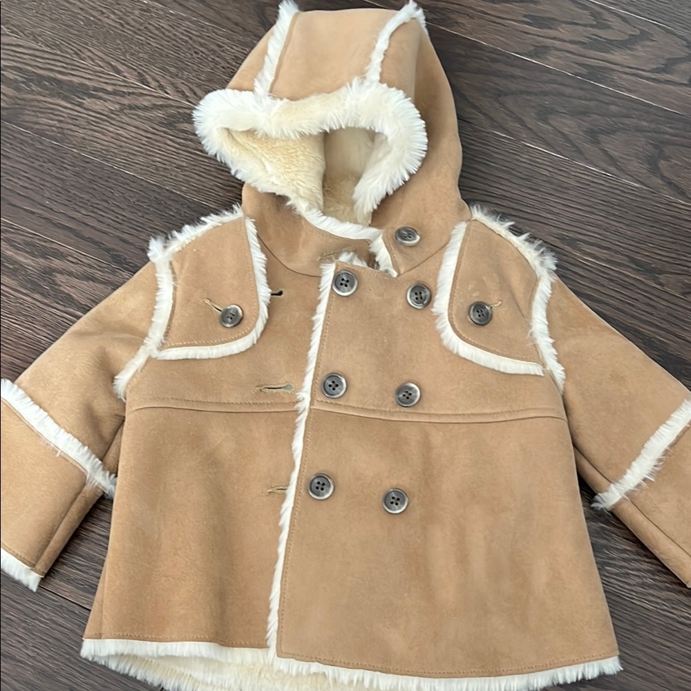 GAP Tan Shearling Jacket with Faux Fur Trim